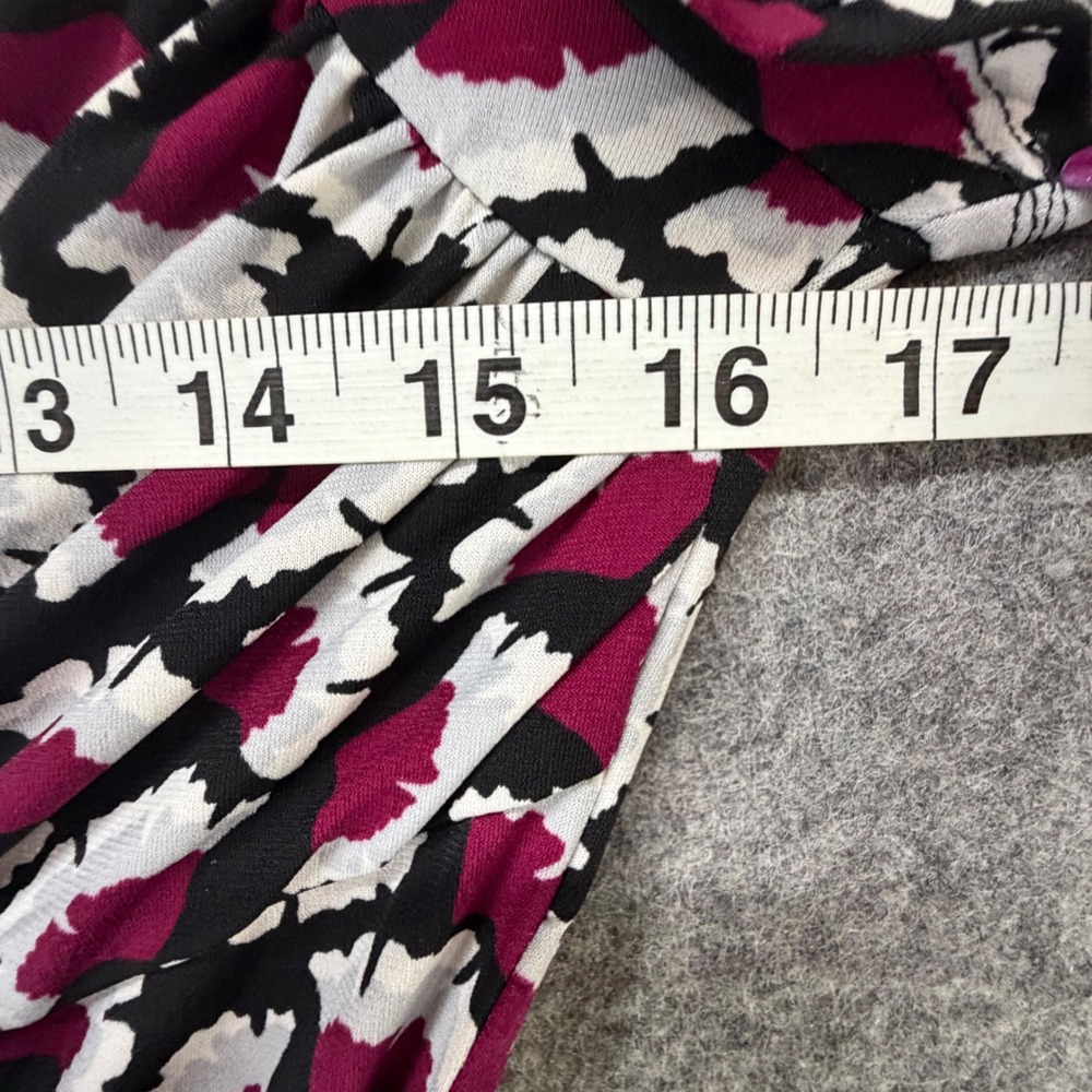 Leota Emma Knit Dress Womens S Magenta White Floral Fit Flare Faux Wrap Ruched - Picture 7 of 13